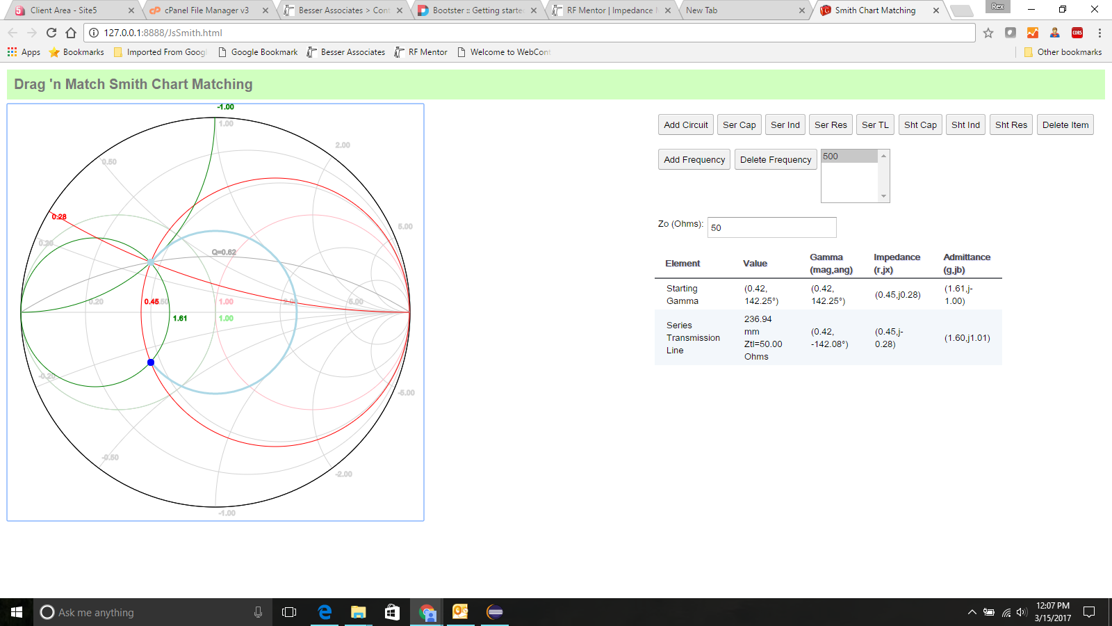 Smith Chart Matching Software